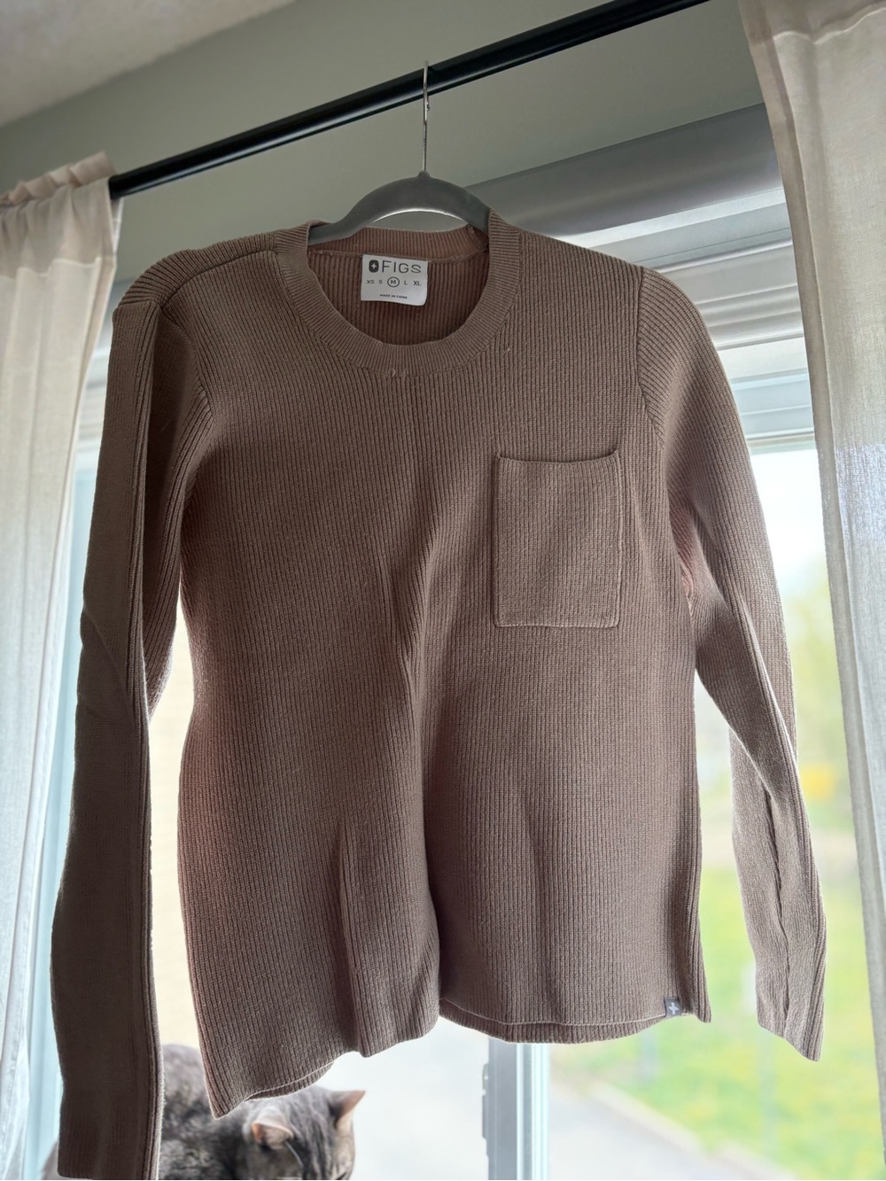 FIGS Women's Long-Sleeve Waffle Knit Top in Taupe